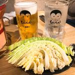 ホルモン焼もんもん - 生ビール、クエン酸サワー、お通しキャベツ