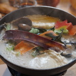 野菜と鰆の豆乳鍋