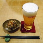 天ぷら処 こさか - 生ビール ＆ お通し（松前漬）