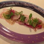 金目鯛のエスカロップと冬ネギの温製サラダ シェリービネガー風味