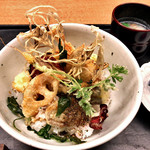 白 - 精進四菜の精進天丼(2017.12月昼)