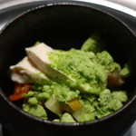 ete - 中トロ、トマト、蕪のブランマンジェ わさび菜のパウダーアイス添えアップ