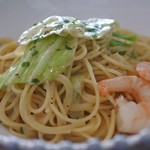 Cafe matin　-Specialty Coffee Beans- - 海老と甘藍（キャベツ）のパスタ、アンチョビバターソース。キャベツの和名「かんらん」を初めて知りました...