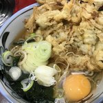 やしま - アサリ天そば＆生卵 野菜たくさんアサリたくさん（╹◡╹）