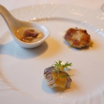 ジュエーメ - 西仙北の田口君が育てた里芋のヴェルタータとコテキーノ、カネーデルリ　プレサーティ、新政の酒粕と水俣レモンでマリネした八森産のサゴシ（2017/11)