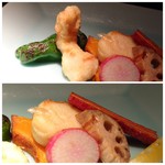 大どころ - *アラは大きな切り身が２切れ盛られ身がプリプリで美味しいこと。 添えられた「ネギソース」や「黒七味塩」を付けると、より美味しくなります。 焼き野菜も新鮮なお野菜を使用されているので甘いですね。肉味噌とよく合います。