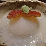 さ行 - 聖護院のすり流し、根室産ウニ・蒸しアワビ入り小カブ、からすみ