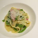 デュオ フルシェット - 自家製生パスタ２色タリアテッレとボンレスハムの”パリアフィエーノ”