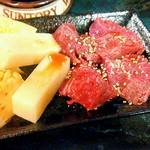 Yakiniku Shokudou Riki Tarou - 牛はらみ、餅、厚揚げ