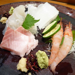 真いか、甘エビ、ひらめ、すじがつお