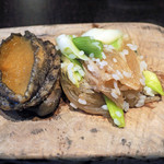 やまぐち - 蒸してからソテーしたエゾアワビとフカヒレと九条ネギのリゾット