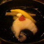 山玄茶 - 丸茄子、あいなめ、ごぼう、黄にらの椀もの