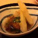 山玄茶 - 桜海老の飛竜頭、ホワイトアスパラ天ぷら