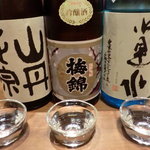 Uwajima Gyokou Chokusou Shungyo Totaimeshi Gaiya - 日本酒利き酒セット（３種）780円