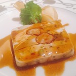 アピシウス - 2017.12.  鮑とリドヴォーのモザイク仕立て ピスタチオナッツの香り 黒トリュフ風味のポテトのピューレ