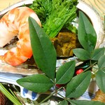 鰻前えとう - 車海老と鮑の肝煮