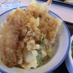 天丼・天ぷら本舗 さん天 - 「いかと海老の天丼、うどん付」　2017.11.27

