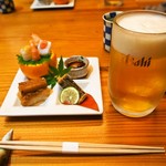 露石 - 先附 ＆　生ビール