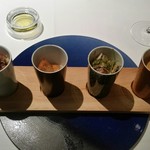 OTTO SETTE - 左から虹鱒、里芋、鶏肉、海老。