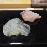 日本橋蛎殻町 すぎた - ツマミ】三重の尾鷲のかんぱちとカワハギの刺身