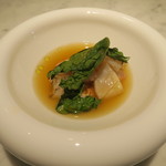 オルグイユ - 30年1月　スープ　雷烏賊、帆立、甘海老、桃かぶ、ちぢみホウレン草