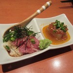 お通し(マグロの中落ちと辛味噌大根)