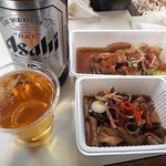 マルフク - 「大瓶ビール」（４００円込）「ホルモン焼き」（１４０円込）「豚足煮込み」（２２０円込）（２０１８年１月）