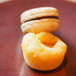 ヤナカ スギウラ - ランチコース 7020円 の紅茶のマカロン、杏子のケーキ