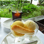 ウエスト青山ガーデン - 『　シャーベット　２種盛り　』　マンゴ　と　グレープフルーツ　ドリンクを付けて　１１５５円　