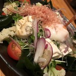 Refreshing salad of crispy small sardines and strained tofu