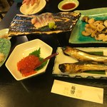 鮨國 - 甘海老・鯖・うるめの一夜干し・いくら・つぶ貝