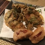 家庭料理地酒 蔵 - 牡蠣と柿の天ぷら