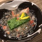 新割烹 丹色 - 先付：法蓮草豆腐蟹餡掛け