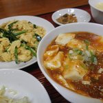 唐園 - ニラ玉の日替定食＋ミニ麻婆豆腐７００円