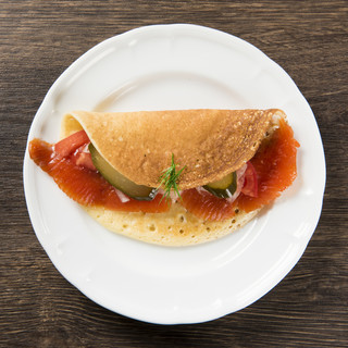 Homemade fresh marinated salmon wrapped in thin Pancakes￥1,160