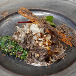 レ セゾン - 黒トリュフを香らせた蕎麦にほうれん草と酢橘