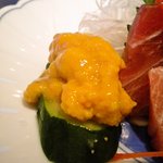 鉄板焼レストラン八景 - 「よくばりディナーコース」お造り　雲丹