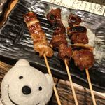 Kajiyabunzou - 豚モツ3種盛り合せ Assorted 3 Pork Intestine Skewers at Kajiya Bunzo, Kawasaki！♪☆(*^o^*)