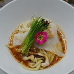 ふく流ラパス 分家 WADACHI - 海老、烏賊みそと玄米麹ダレのアメリケーヌオイルラパス〜えのき麺でヘルシーに美味しく〜