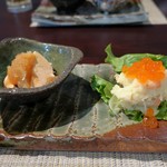 いろり庵 みつば - あん肝ぽん酢、イクラのポテトサラダ