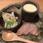 鳥なお - 前菜 レバーパテ 浅漬け 茶碗蒸し