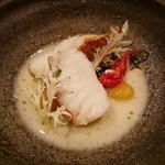 TATEOKA TAKESHI - 長崎産クエのナージュ　山椒の香り、銀杏、わかめ、トマト