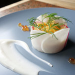 手打ち蕎麦とフレンチの やな木 - <2017年12月>サーモンとオレンジと白蕪の花びら仕立て