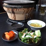 Aramoto Sakaba Jounetsu Horumon - ランチセットのスープとキムチとサラダ