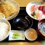 田舎レストランじんべえ - アジフライ＋ちょい刺定食！