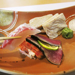 和久 - 2/造り:鯛 車海老湯引き 秋刀魚炙り 粟麩 湯葉