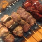 焼鳥 酉たけ - おまかせ5本セット2　ねぎ間、ハツ、レバー