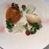 代官山ASO チェレステ 二子玉川店 - 軽く濃縮させた西条柿とバニラアイス ライムジュレのアクセント