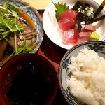 魚屋スタンドふじ子 - 魚屋ふじ子ちゃん定食1(ご飯と煮魚とお吸い物)