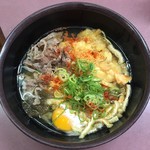 Nishiguchiudon - 肉、卵、天ぷら、きざみ、昆布、700円弱したｗ